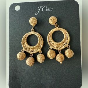 J. Crew Gold Raffis Wrapped Hoop and Ball Chandelier Earrings NWT
